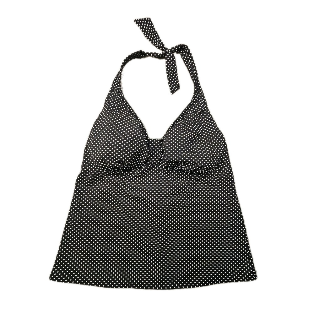 Lands' End Tankini Swim Top Womens 14 Black Polka Dot Halter Padded Built In